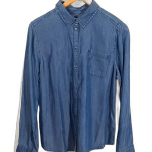 Simply Styled Polyester Shirt Large Button up Collar Blue Long Sleeve  #C06